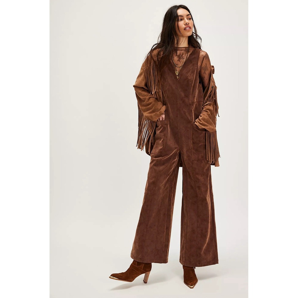 We The Free People NWT Nico Faux Suede One-Piece Jumpsuit XS Brown Romper